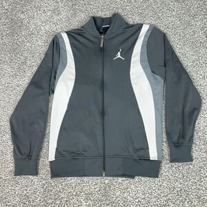 Jordan Jacket Mens Medium Gray White Jumpman Full Zip Track Athletic Basketball